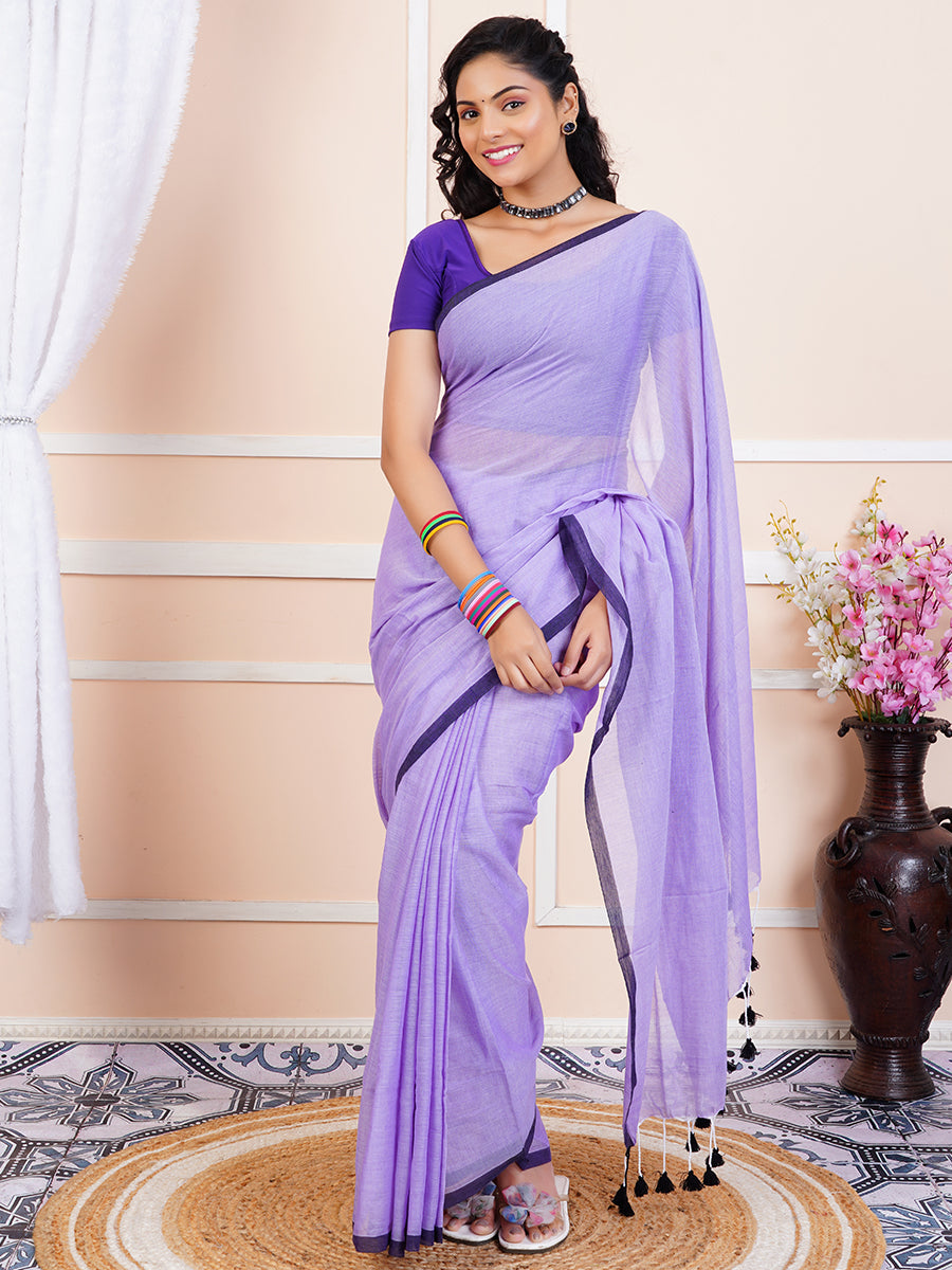 Womens Semi Cotton Saree Purple SCS80