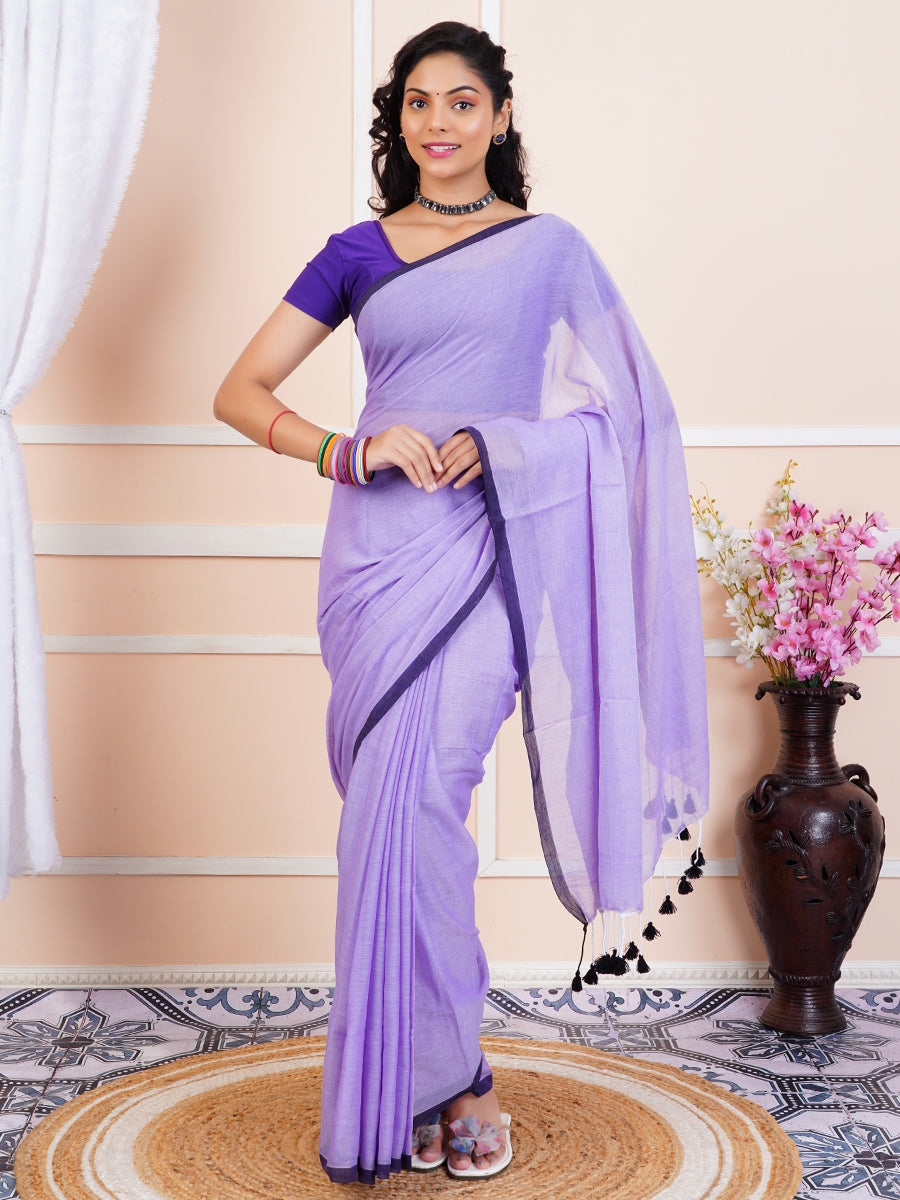 Womens Semi Cotton Saree Purple SCS80