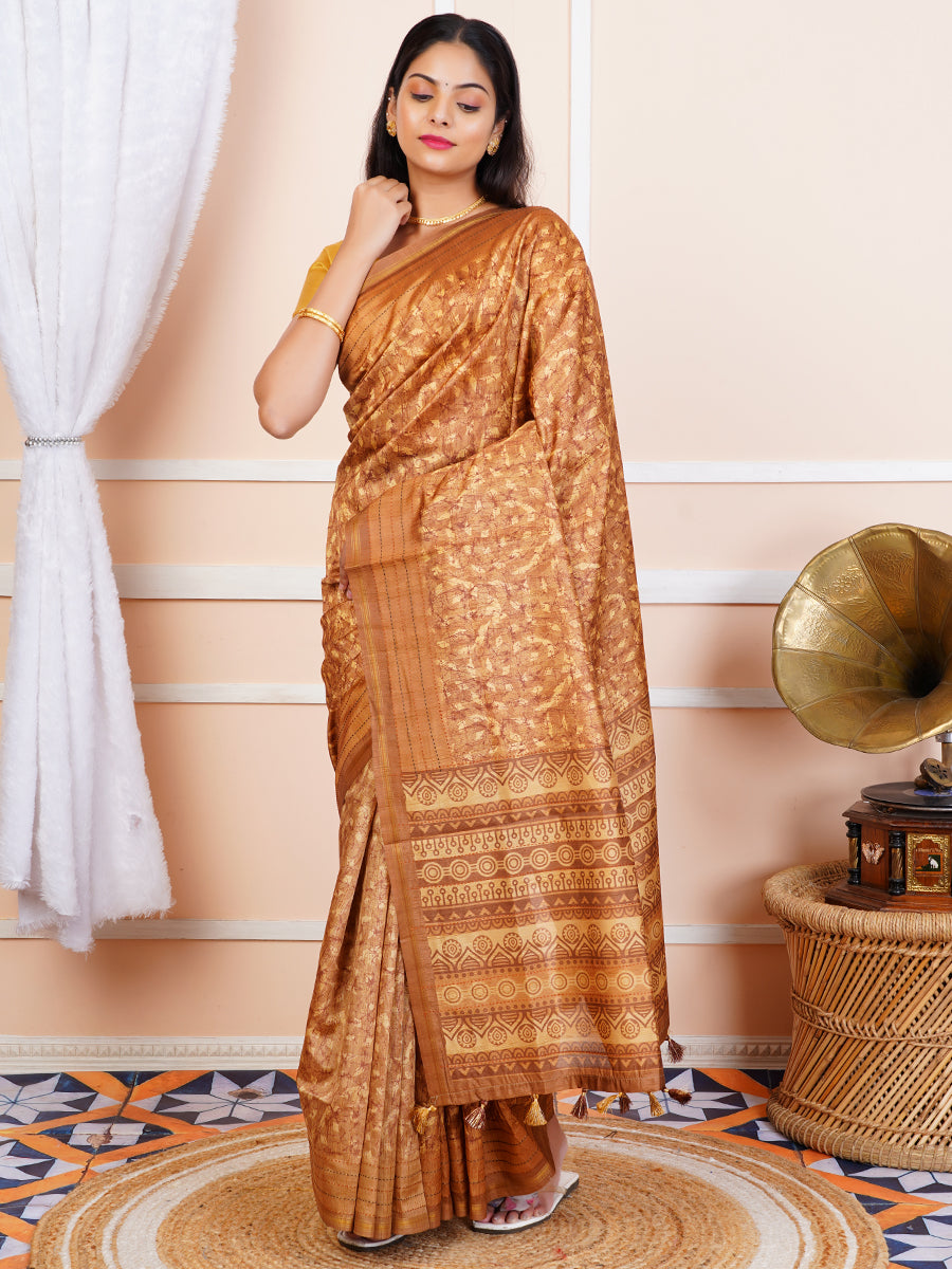 Womens Semi Tussar Silk Saree Brown ST120