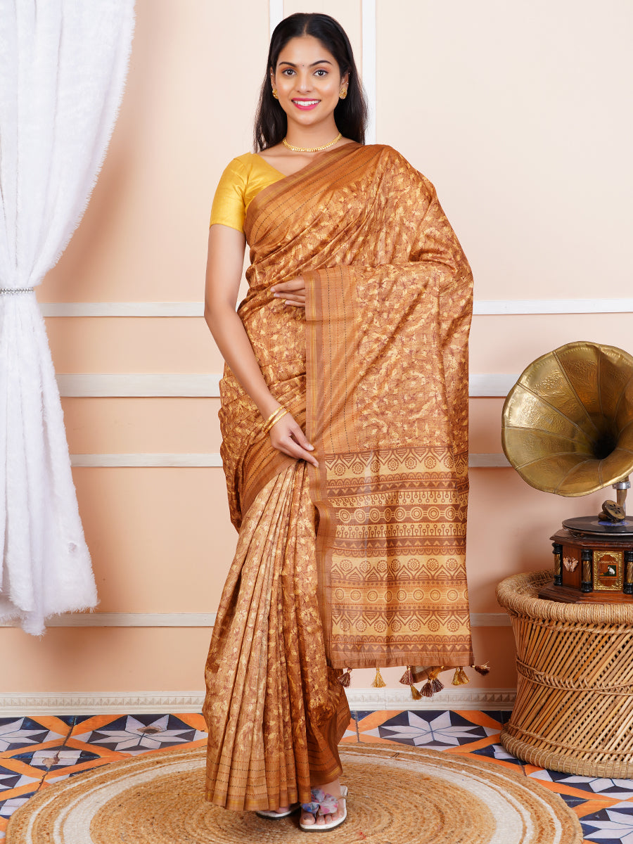 Womens Semi Tussar Silk Saree Brown ST120