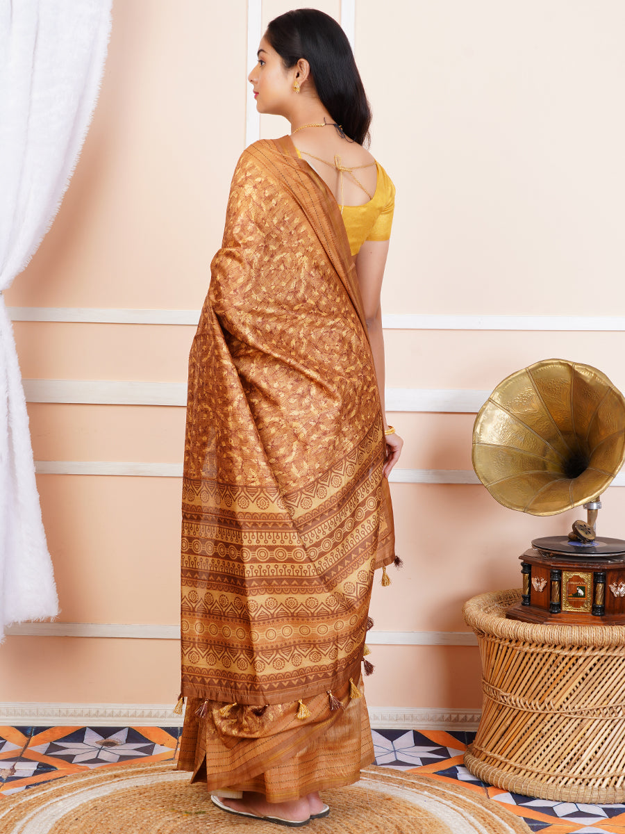 Womens Semi Tussar Silk Saree Brown ST120