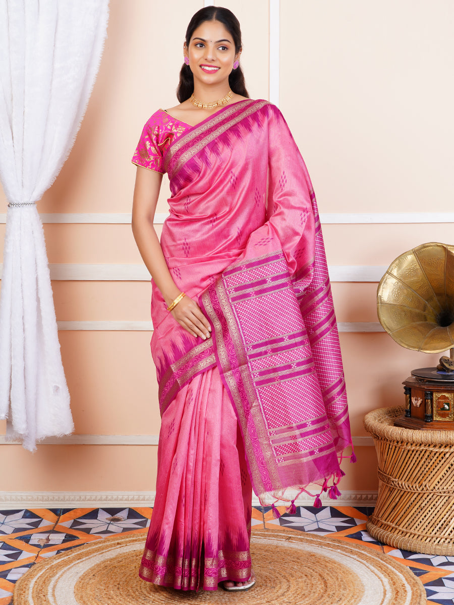 Womens Semi Tussar Silk Saree Pink ST126