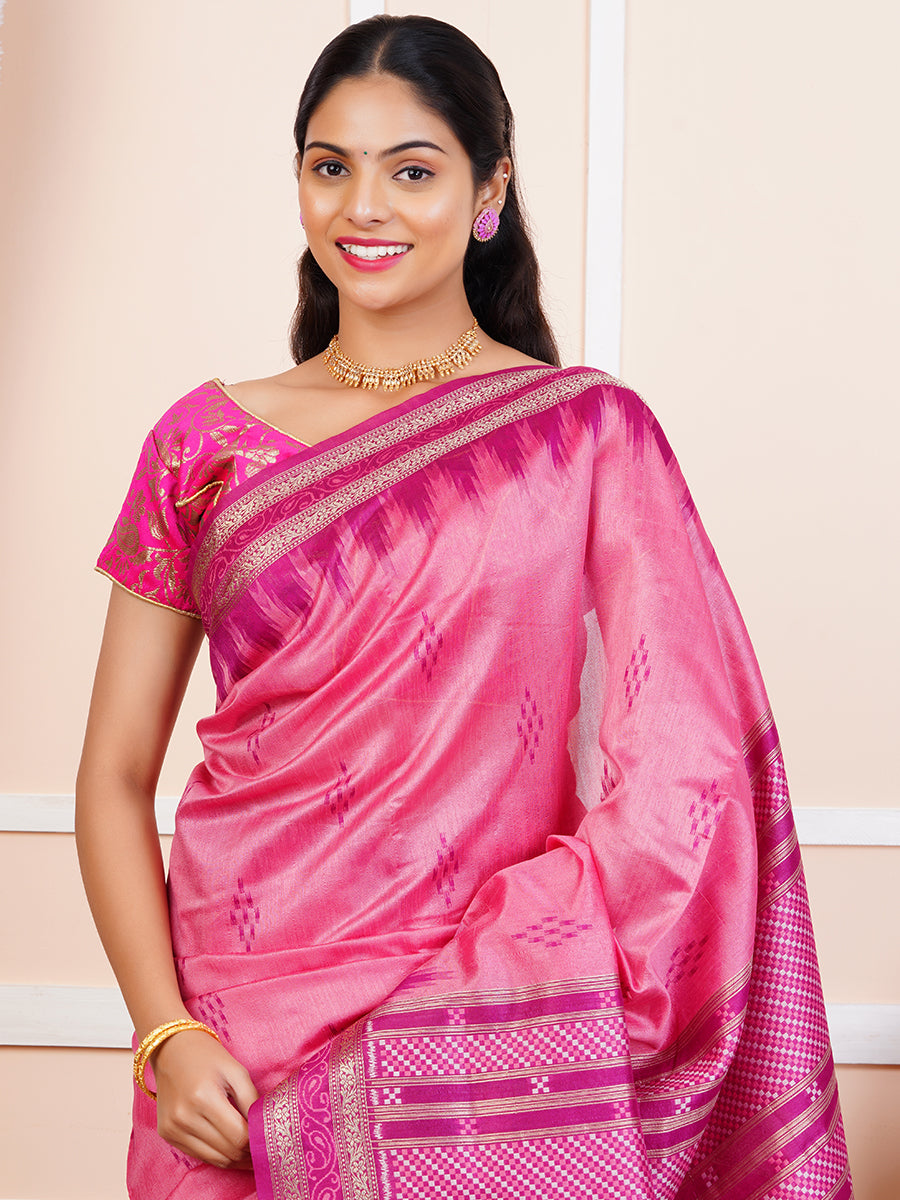 Womens Semi Tussar Silk Saree Pink ST126