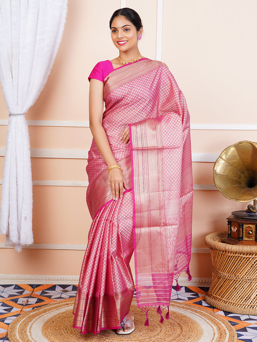 Womens Semi Cotton Weaving Pink Saree SCS82