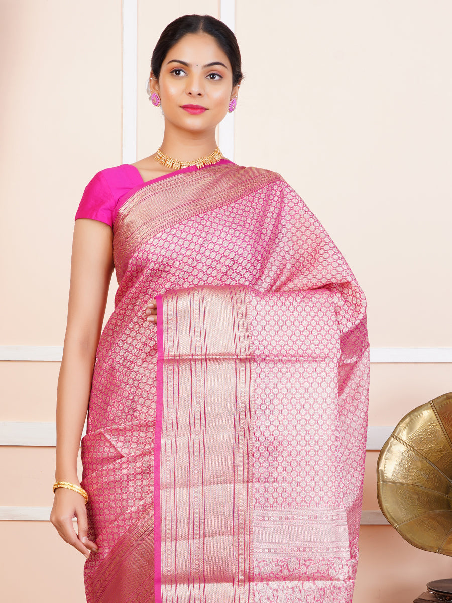 Womens Semi Cotton Weaving Pink Saree SCS82