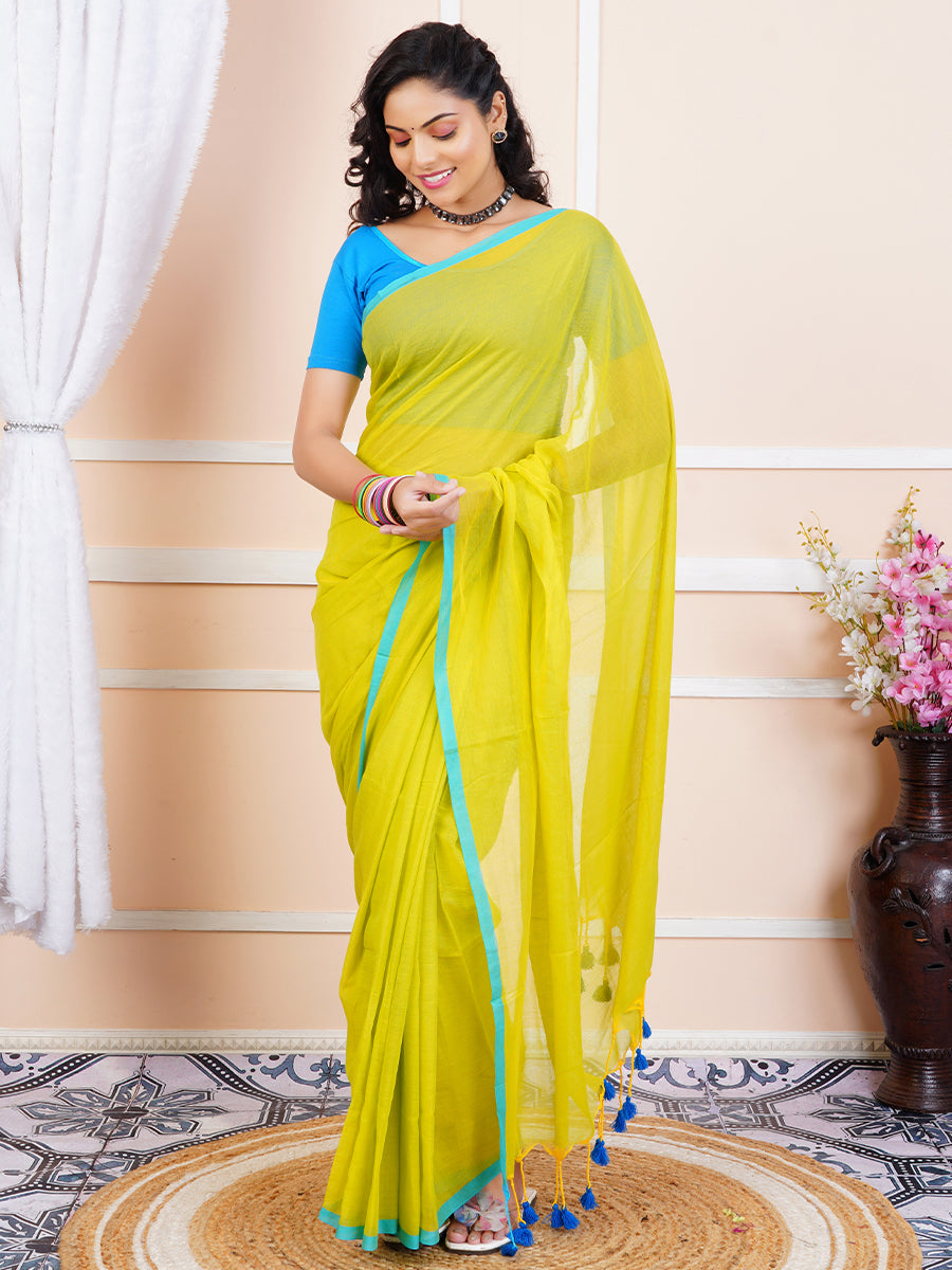 Womens Semi Cotton Saree Green SCS78