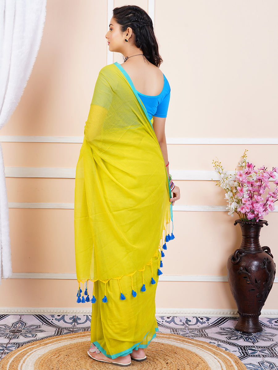 Womens Semi Cotton Saree Green SCS78