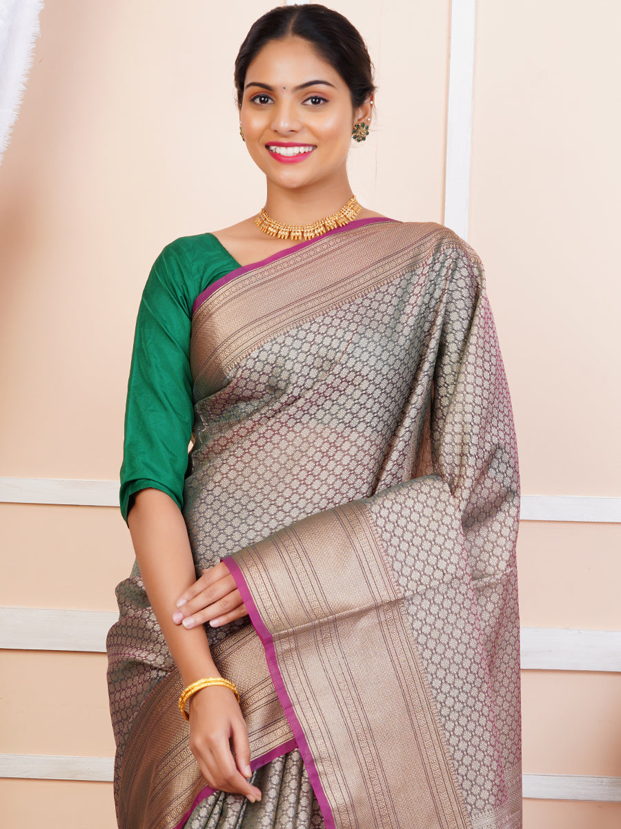 Womens Semi Cotton Weaving Saree Green SCS81