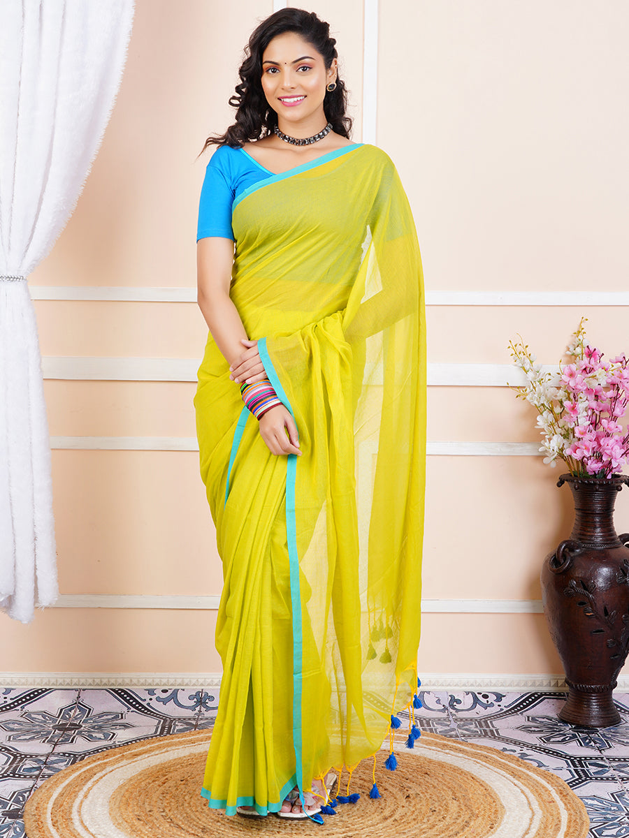 Womens Semi Cotton Saree Green SCS78