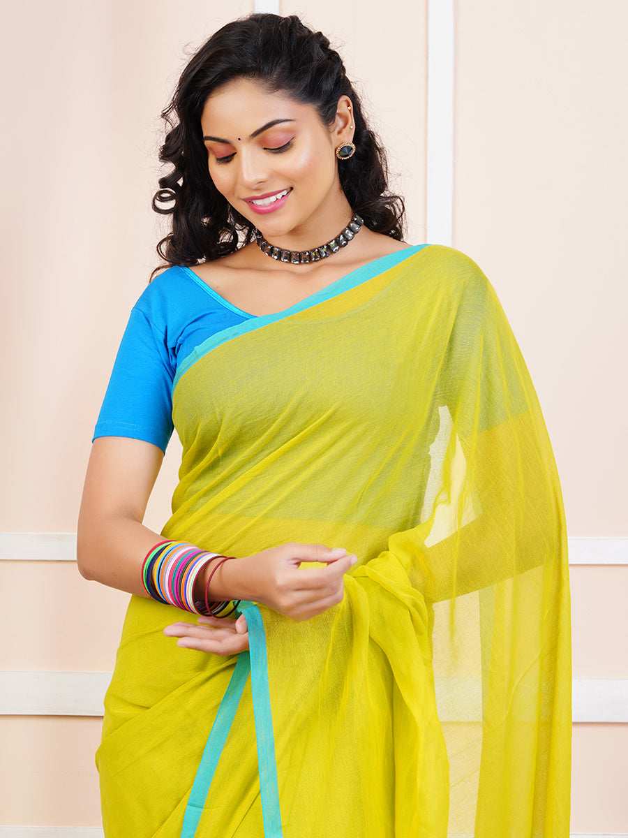 Womens Semi Cotton Saree Green SCS78