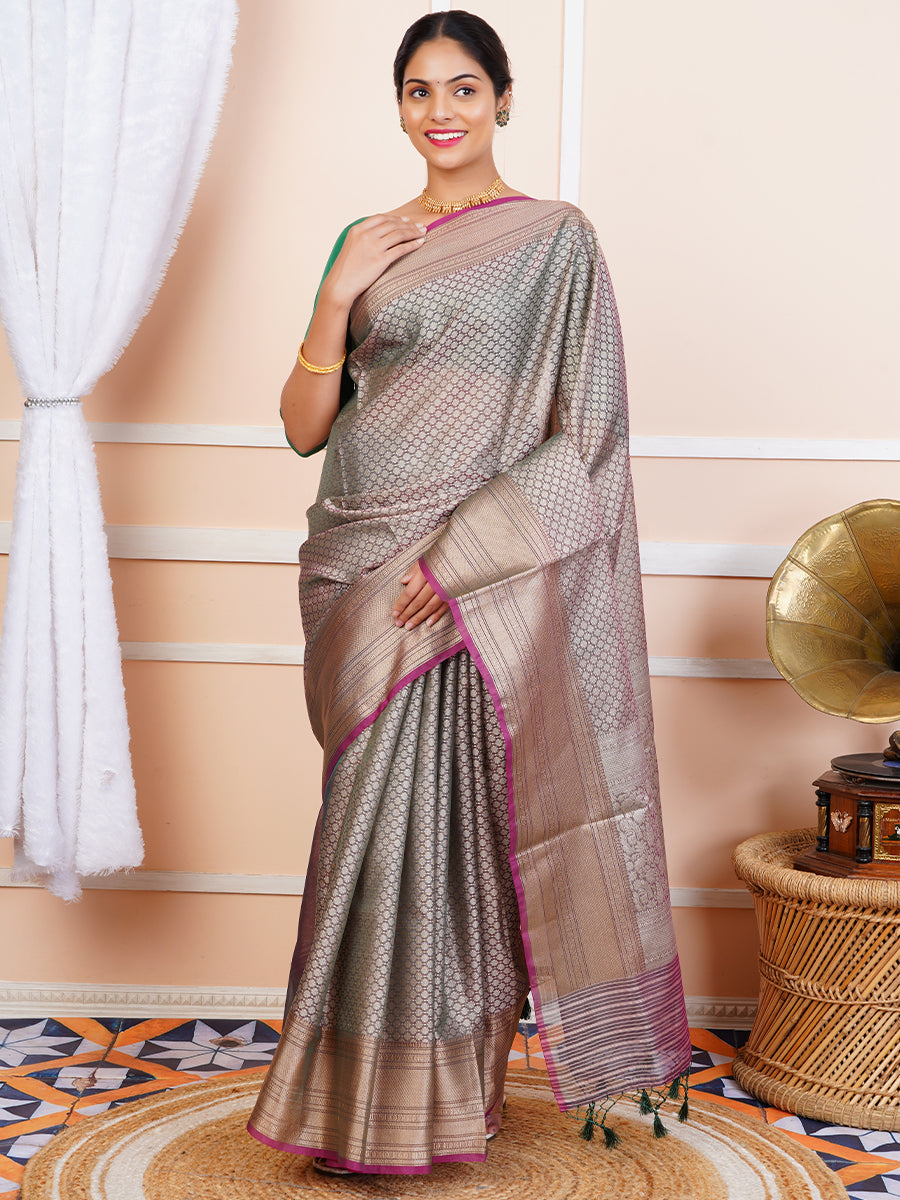 Womens Semi Cotton Weaving Saree Green SCS81