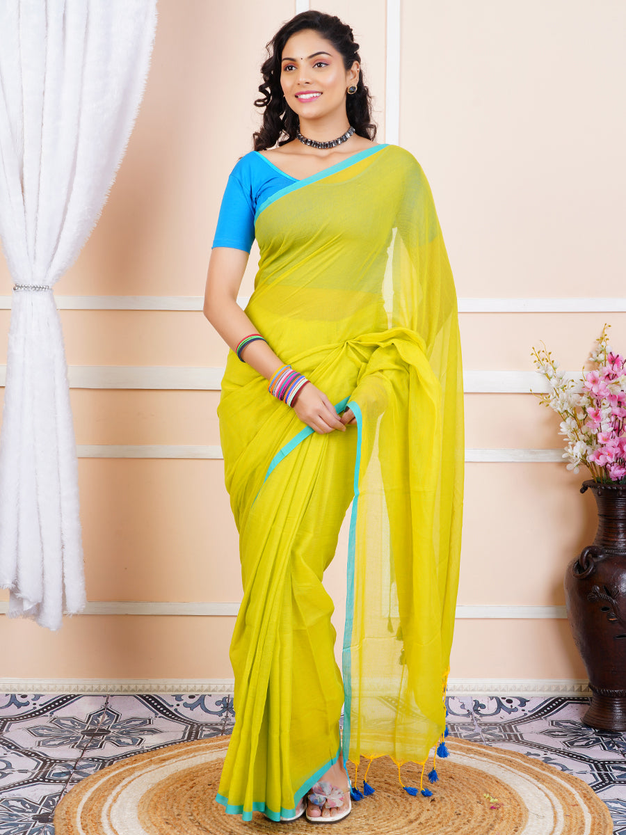 Womens Semi Cotton Saree Green SCS78