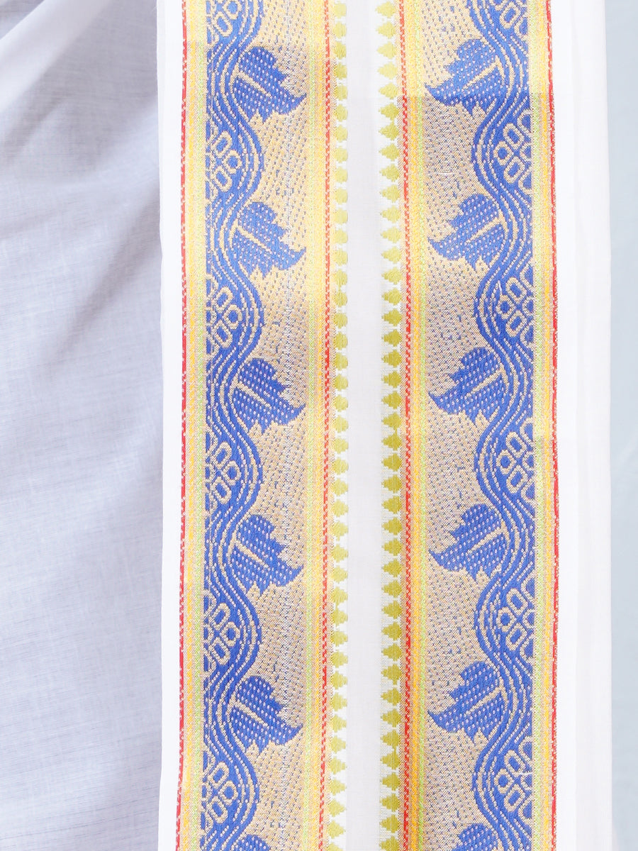 Mens Fancy Blue Border Panchakacham With Angavasthram Saptarishi(10+6) SR01