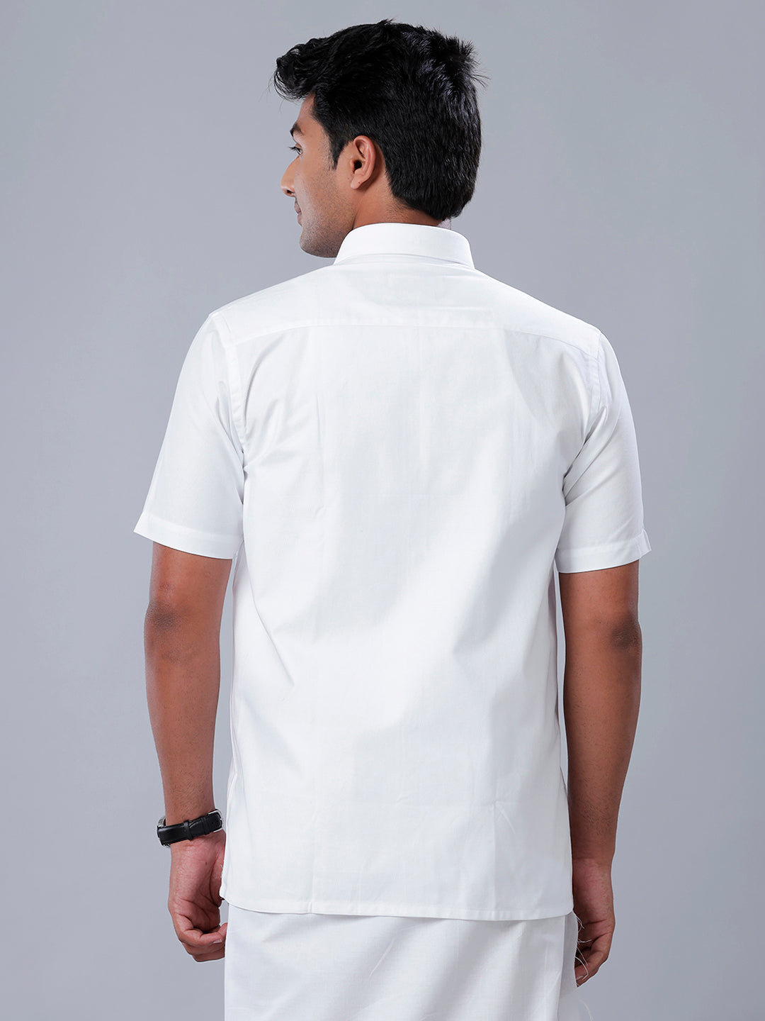 Mens Premium Pure Cotton White Shirt Half Sleeves Limited Edition 1-Back view