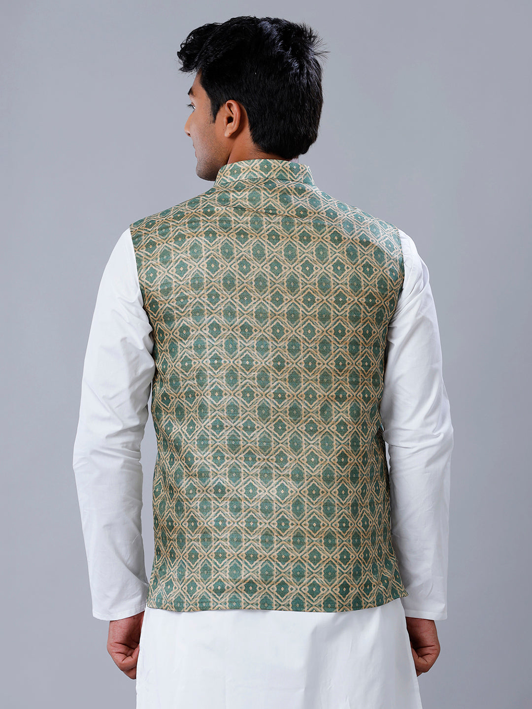 Mens Printed Ethnic Jacket Green & Sandal JC3-Back view