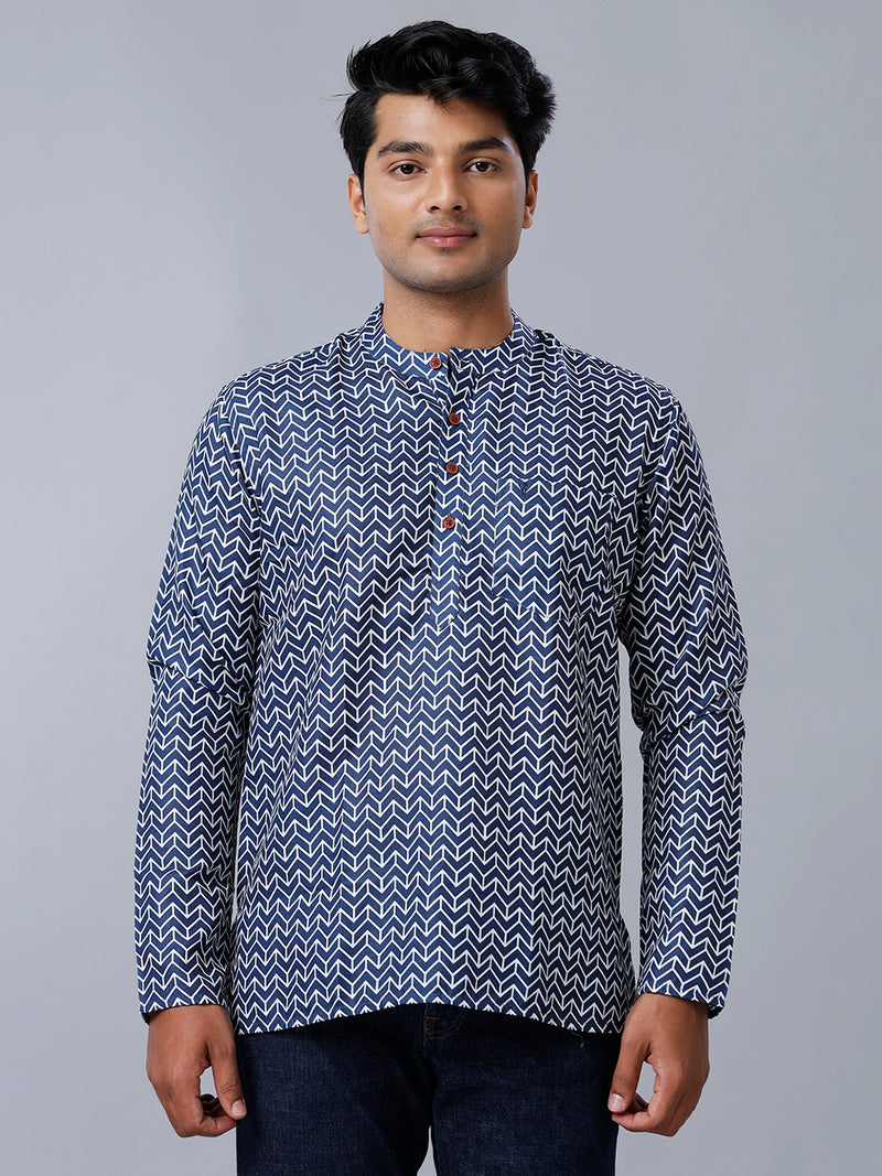 Mens Cotton Off White & Navy Short Length Kurta RB1