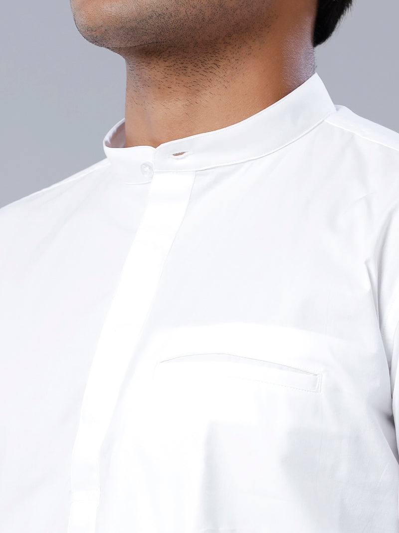 Mens Cotton White Full Sleeve Short Length Kurta M16