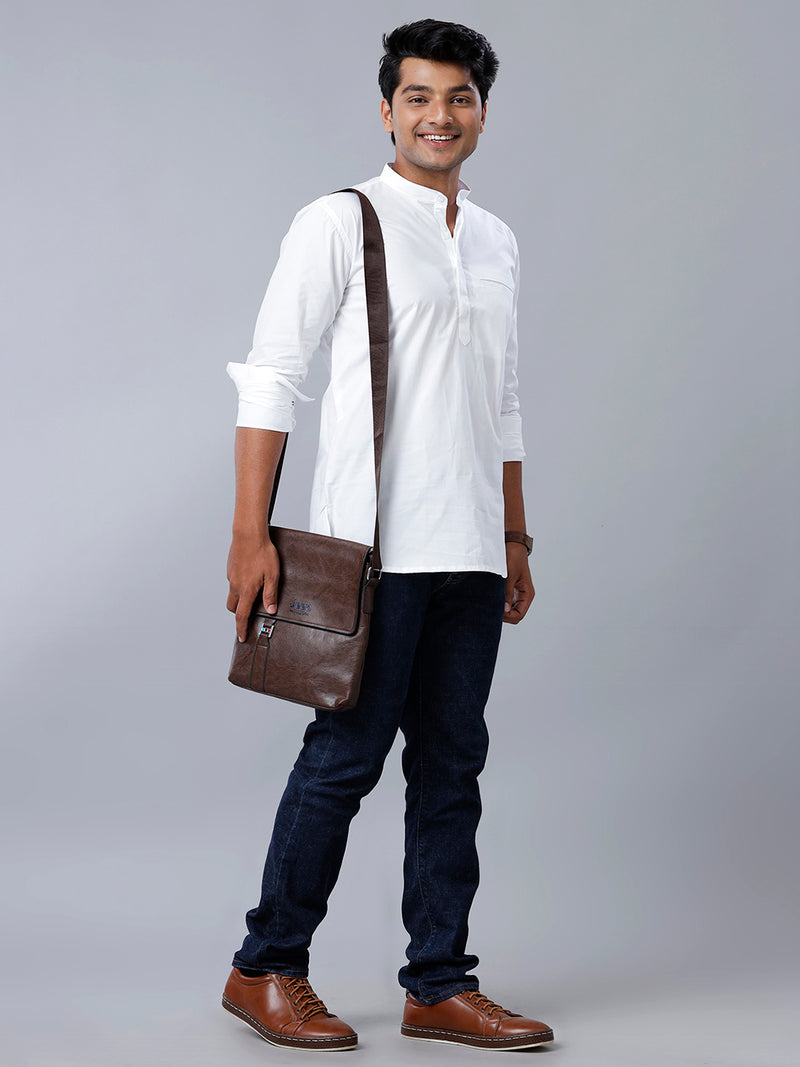 Mens Cotton White Full Sleeve Short Length Kurta M16