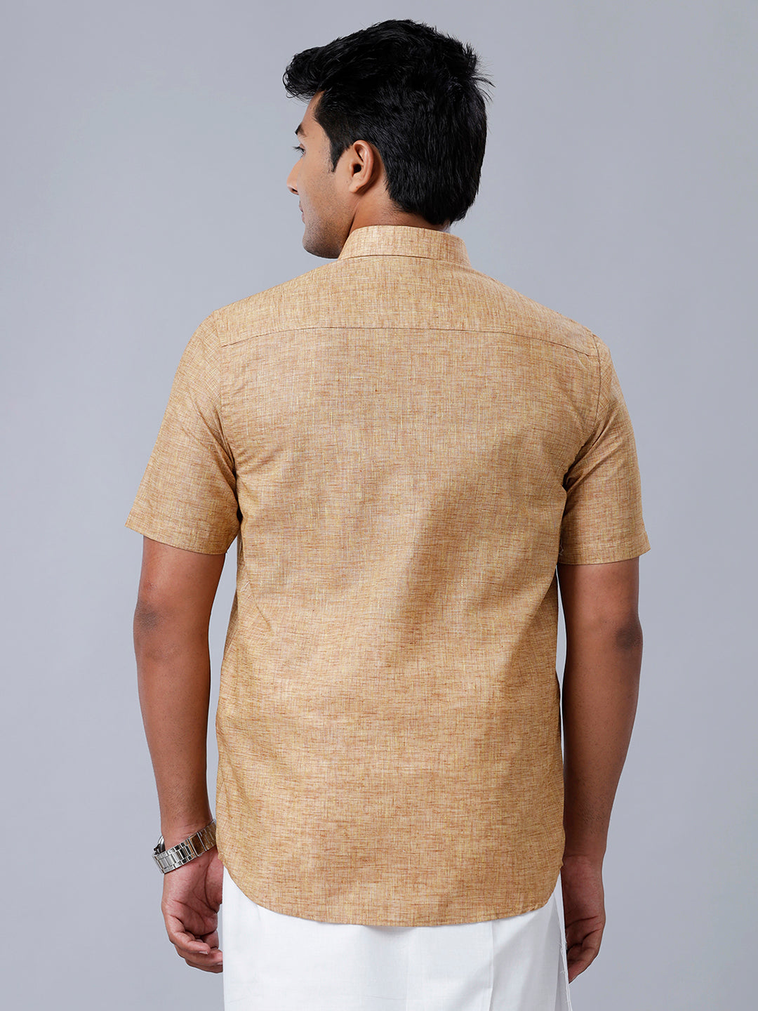 Mens Formal Shirt Half Sleeves Brown T39 TO6-Back view