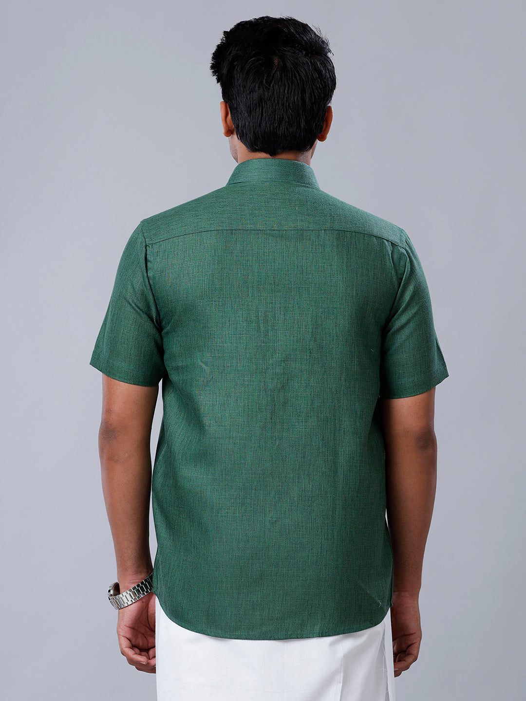 Mens Formal Shirt Half Sleeves Dark Green T26 TB9-Back view