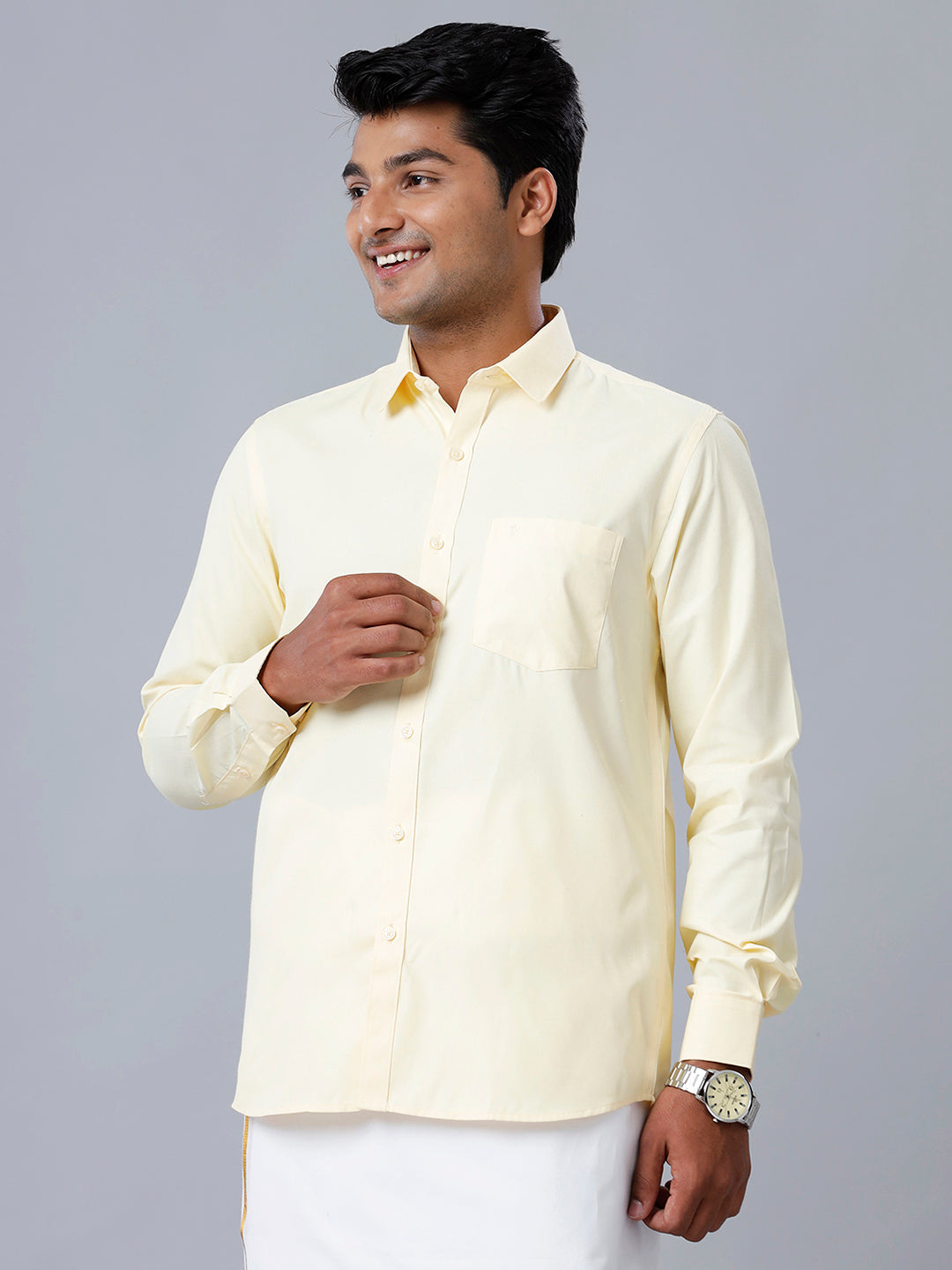 Mens Formal Shirt Full Sleeves Cream T40 TP5-Side view