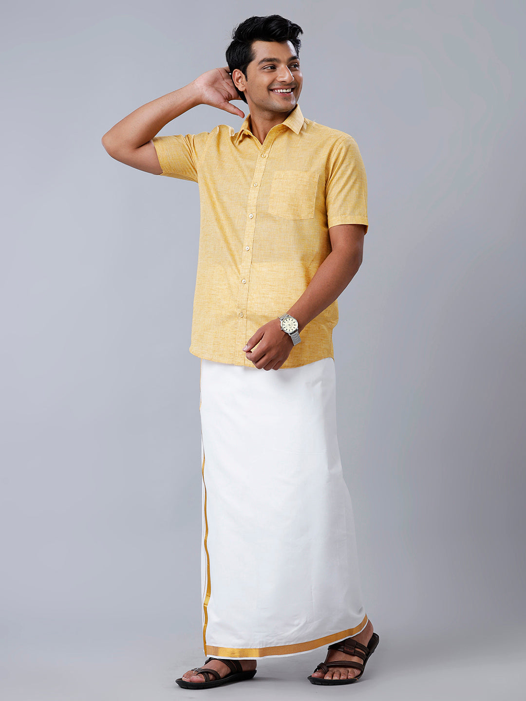 Mens Formal Shirt Half Sleeves Yellow T39 TO2-Full view
