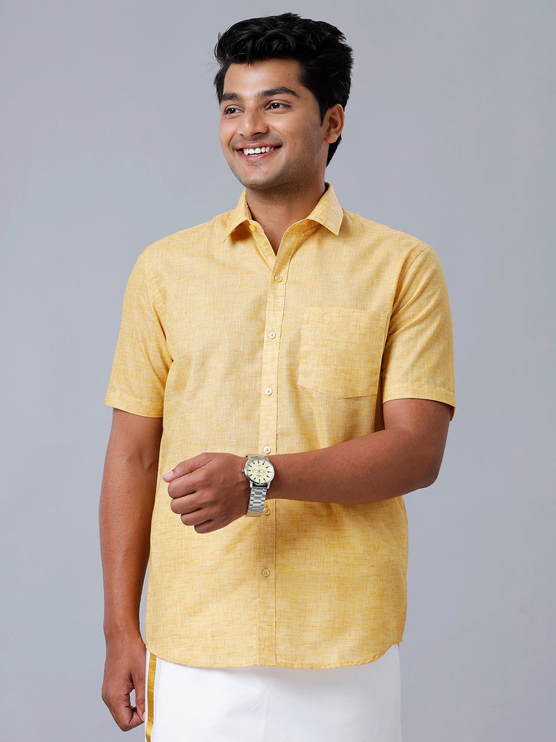 Mens Formal Shirt Half Sleeves Yellow T39 TO2