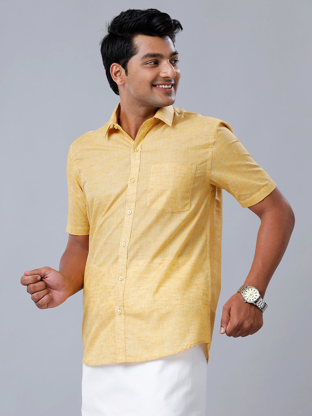 Mens Formal Shirt Half Sleeves Yellow T39 TO2-Side view