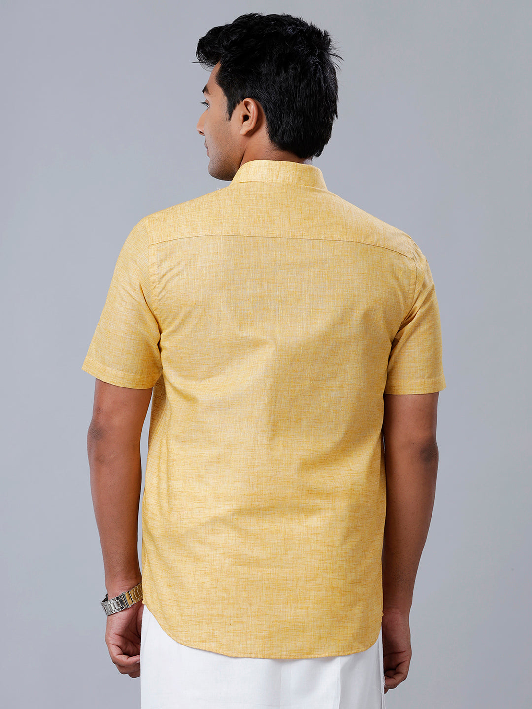 Mens Formal Shirt Half Sleeves Yellow T39 TO2-Back view