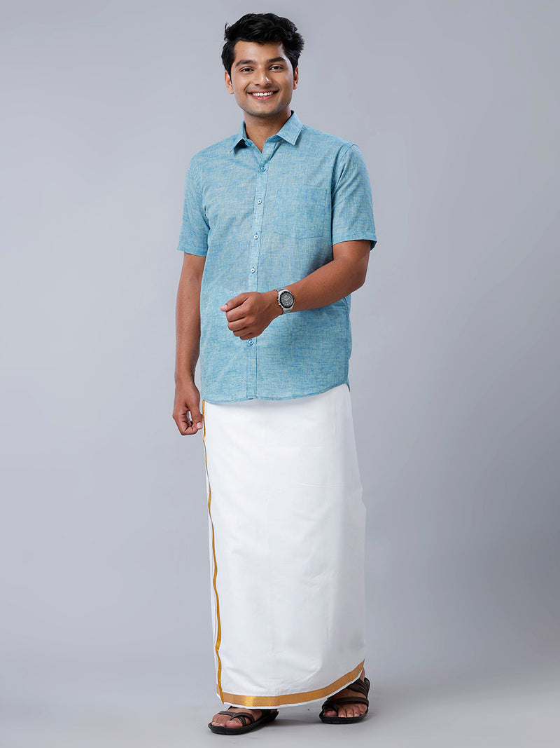 Mens Formal Shirt Half Sleeves Blue T39 TO5