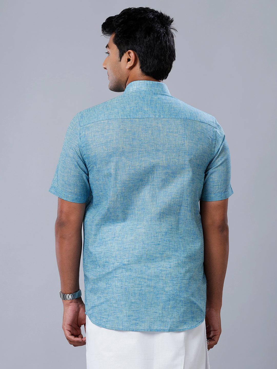 Mens Formal Shirt Half Sleeves Blue T39 TO5-Back view