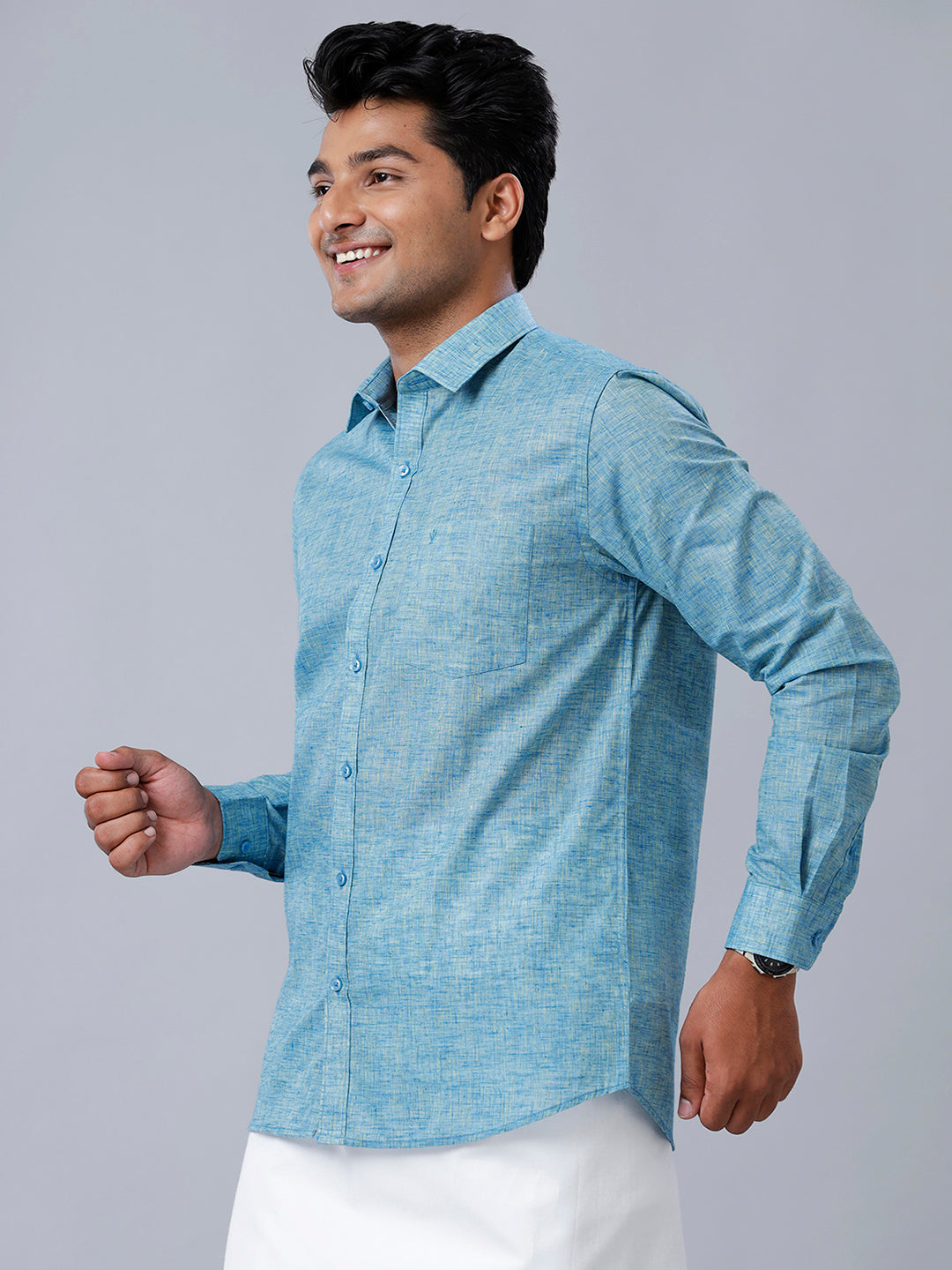 Mens Formal Shirt Full Sleeves Blue T39 TO5-Side view