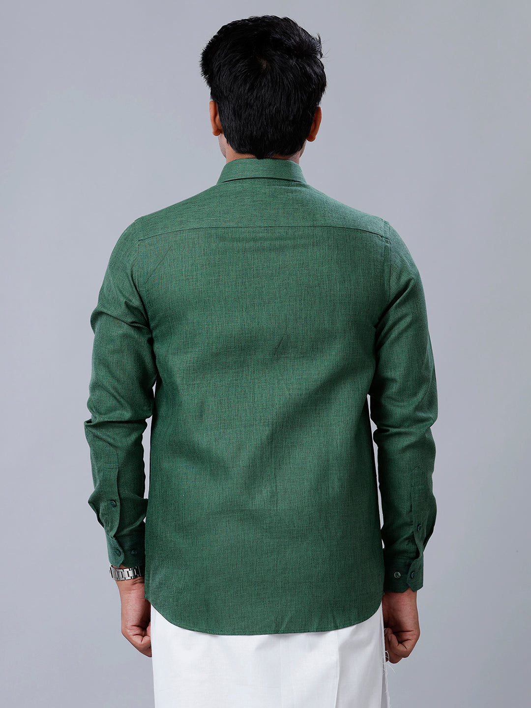 Mens Formal Shirt Full Sleeves Dark Green T26 TB9-Back view