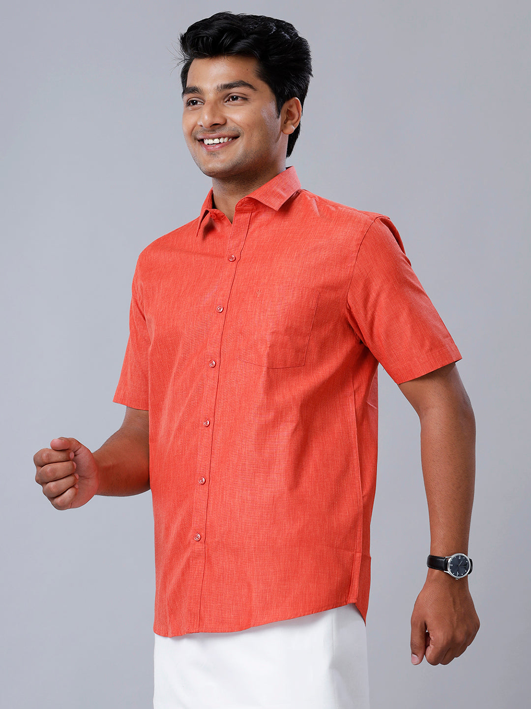 Mens Formal Shirt Half Sleeves Red T40 TP1-Side view