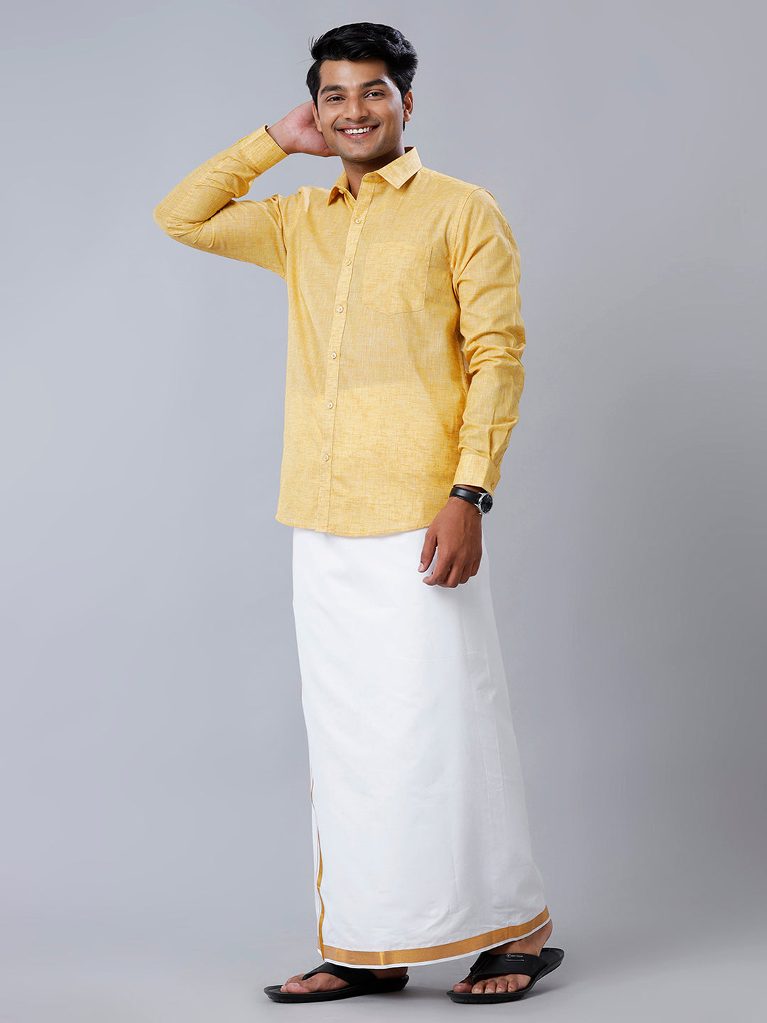 Mens Formal Shirt Full Sleeves Yellow T39 TO2-Full view