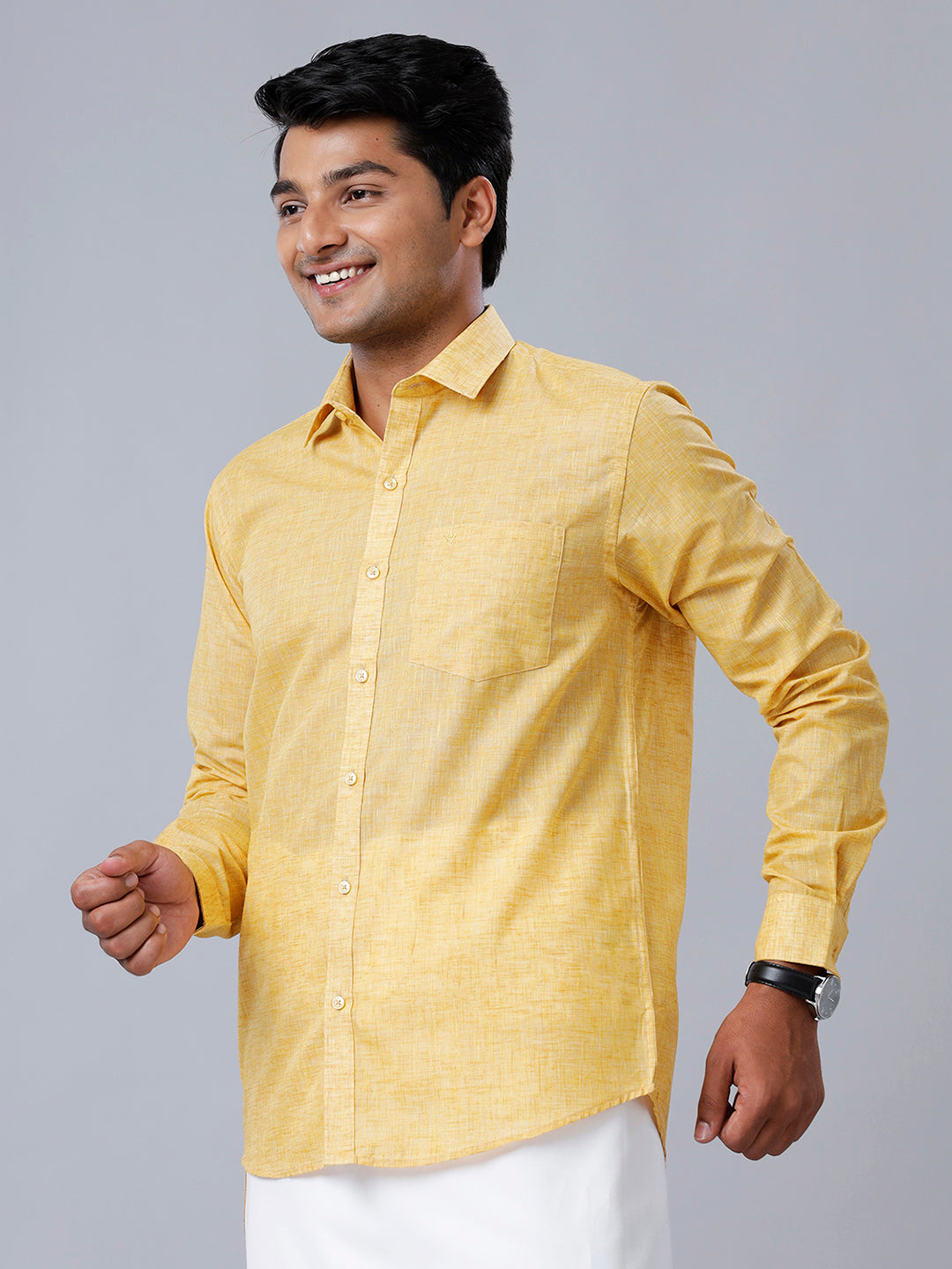 Mens Formal Shirt Full Sleeves Yellow T39 TO2-Side view