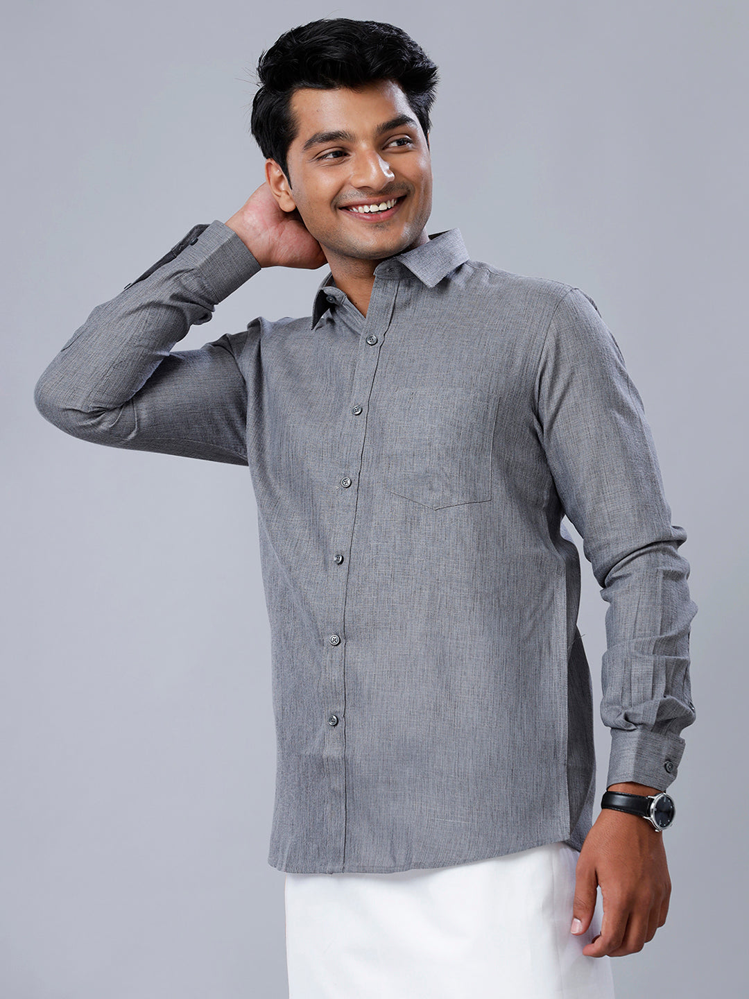 Men Cotton Blend Shirt Grey T26 TB7