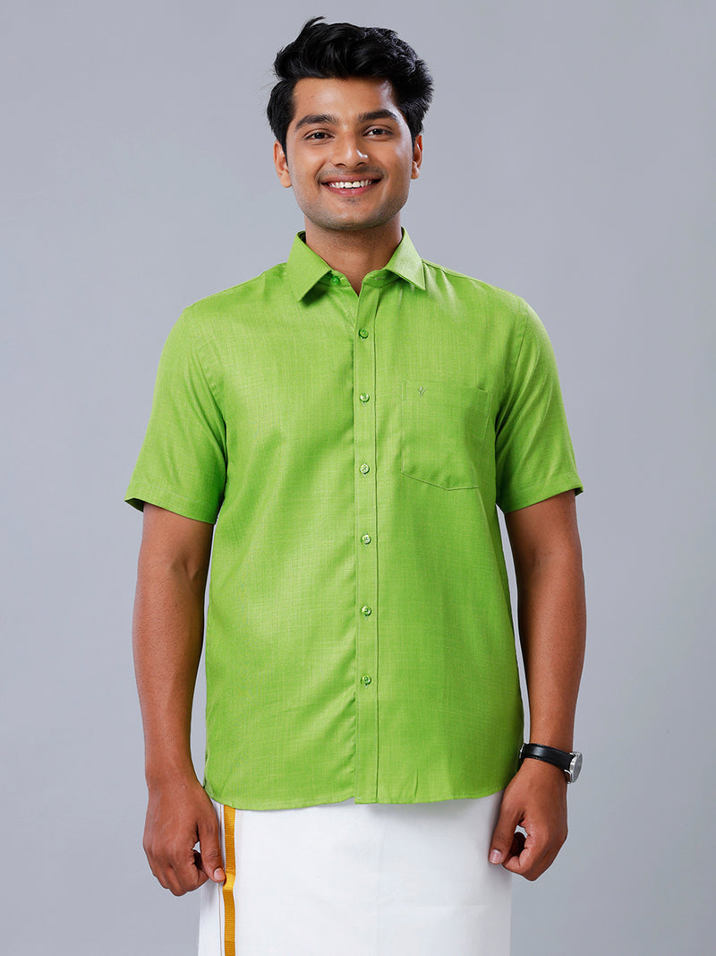 Mens Formal Shirt Half Sleeves Parrot Green T41 TQ8