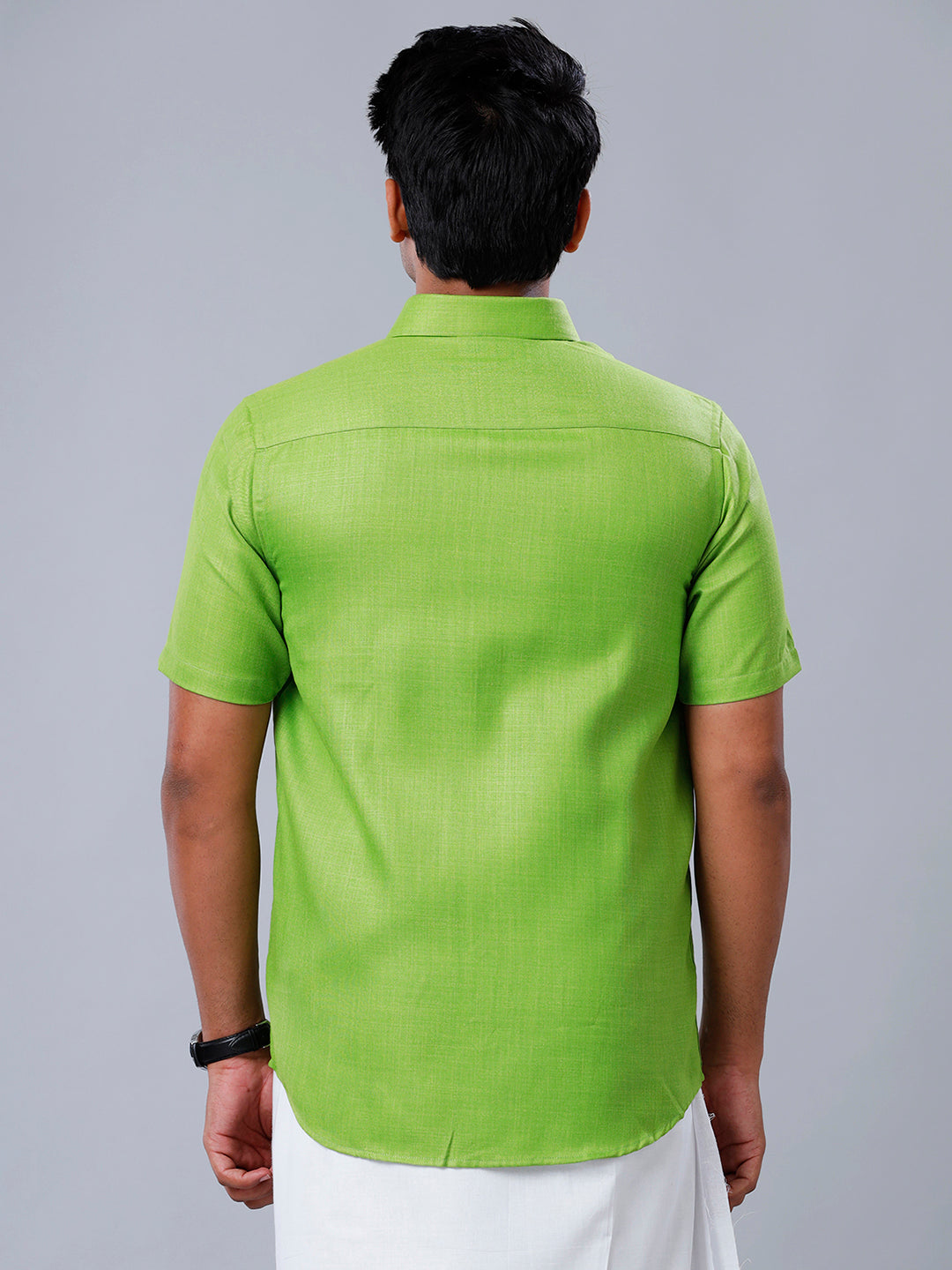 Mens Formal Shirt Half Sleeves Parrot Green T41 TQ8-Back view