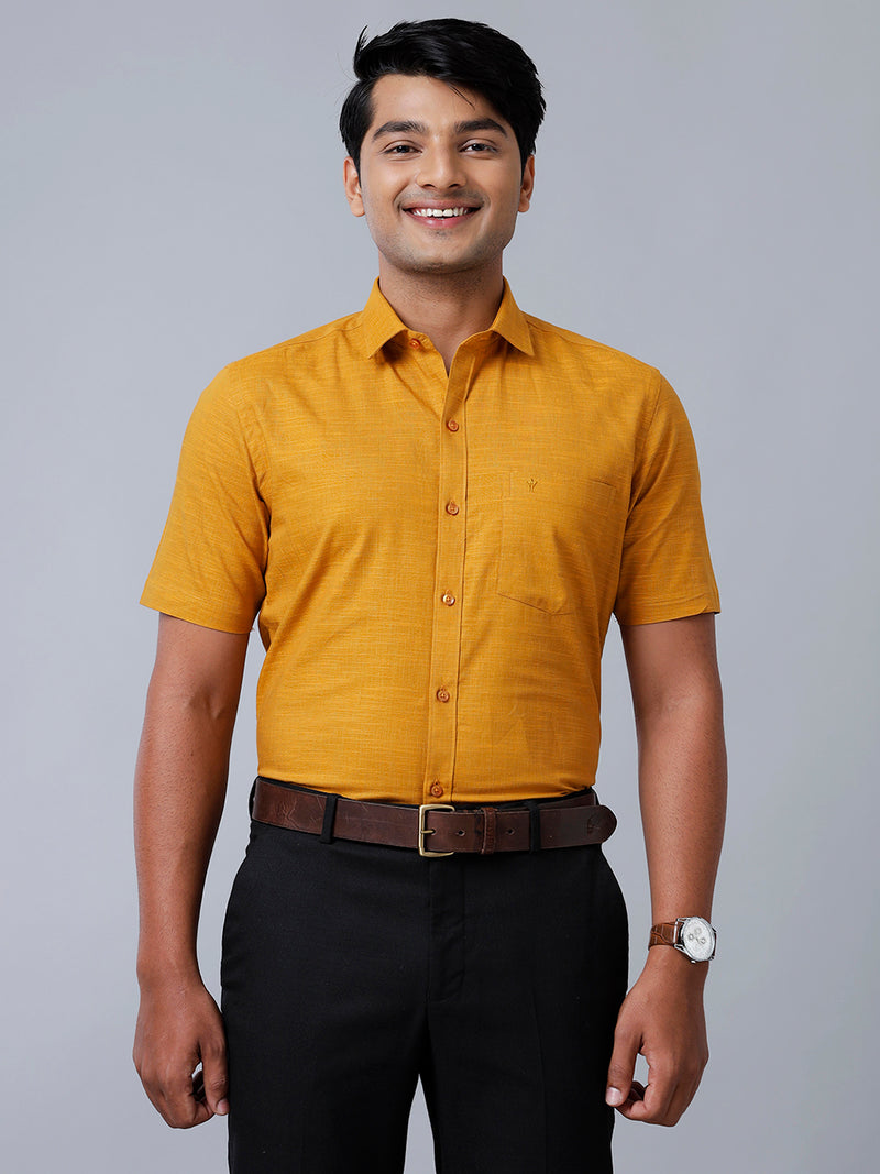 Mens Formal Shirt Half Sleeves Yellowish Brown CL2 GT32