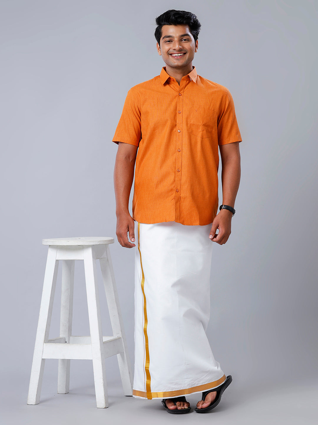 Mens Formal Shirt Half Sleeves Saffron T40 TP7-Full view
