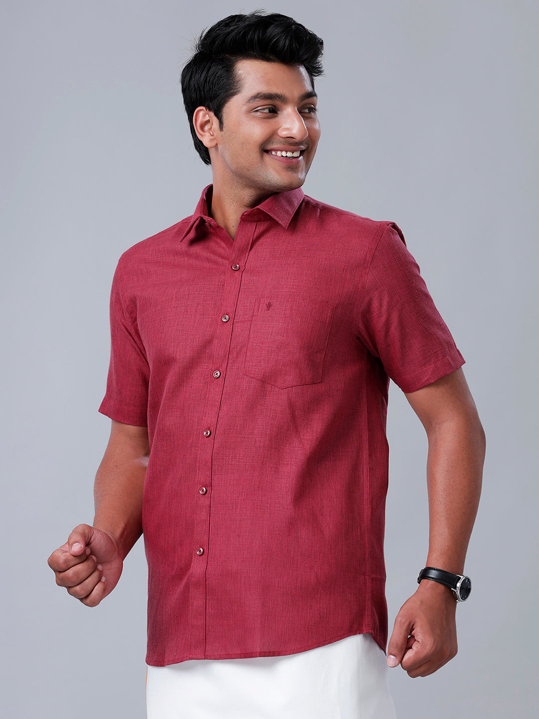 Mens Formal Shirt Half Sleeves Maroon T26 TB10-Front view