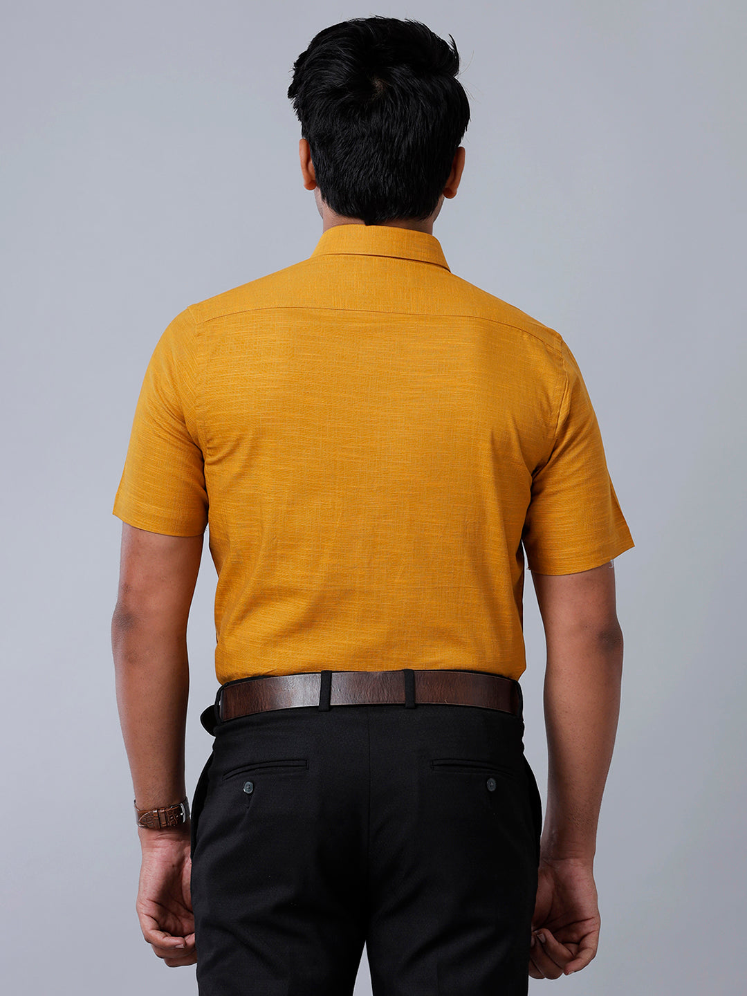 Mens Formal Shirt Half Sleeves Yellowish Brown CL2 GT32-Back view