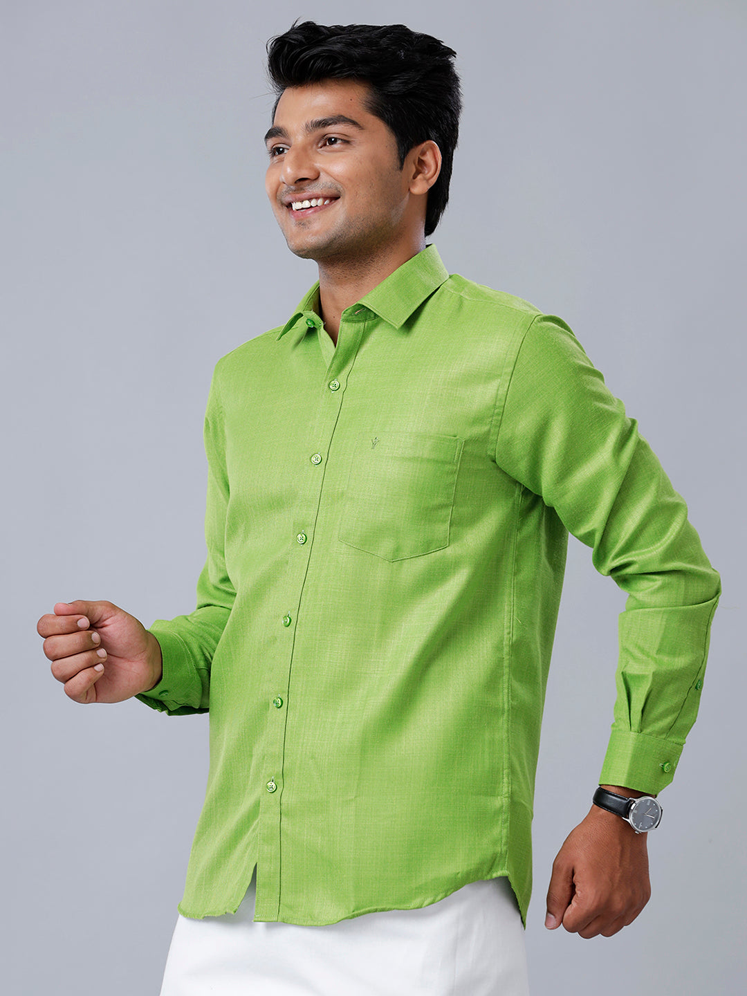 Mens Formal Shirt Full Sleeves Parrot Green T41 TQ8-Side view