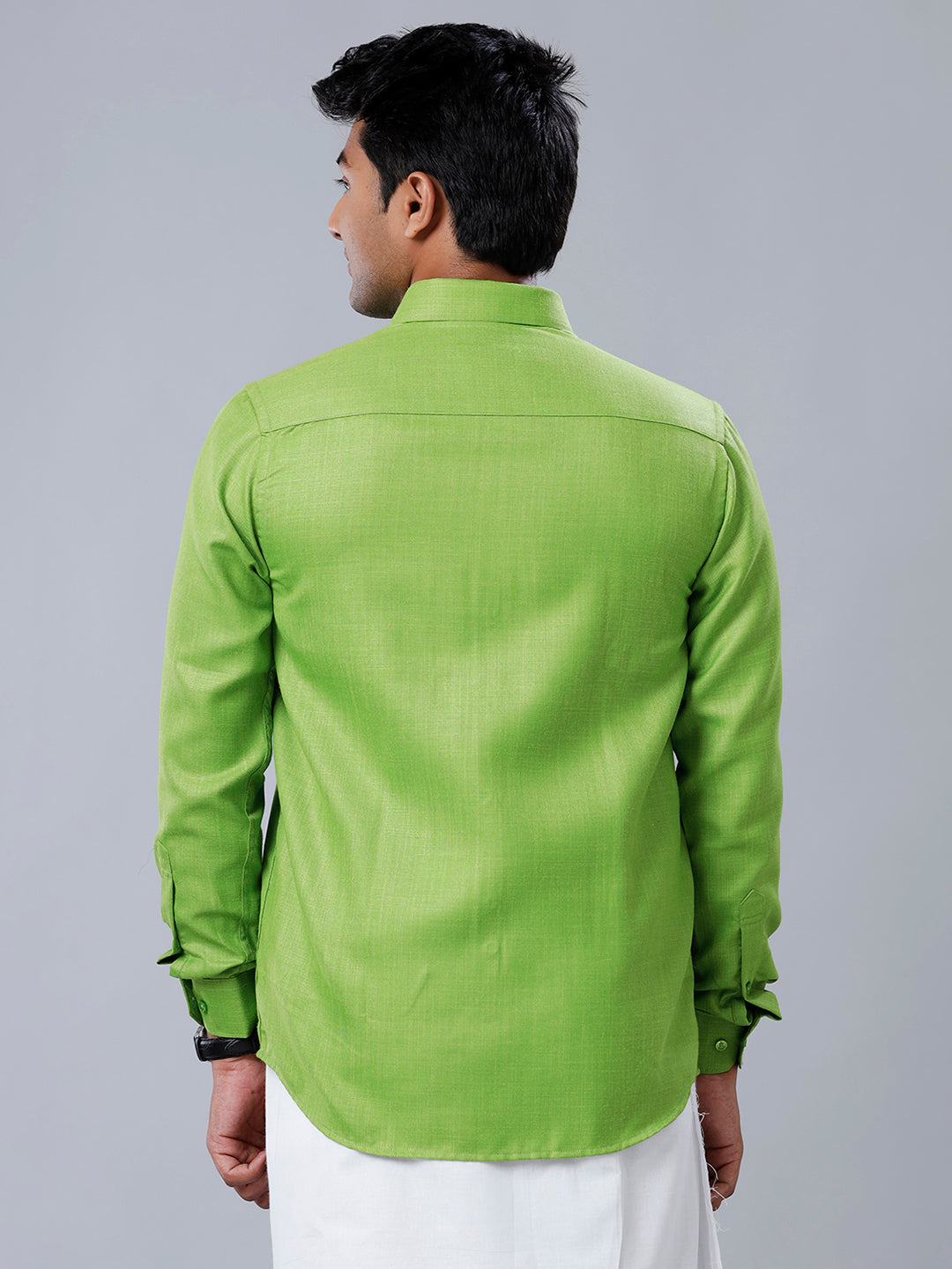 Mens Formal Shirt Full Sleeves Parrot Green T41 TQ8-Back view