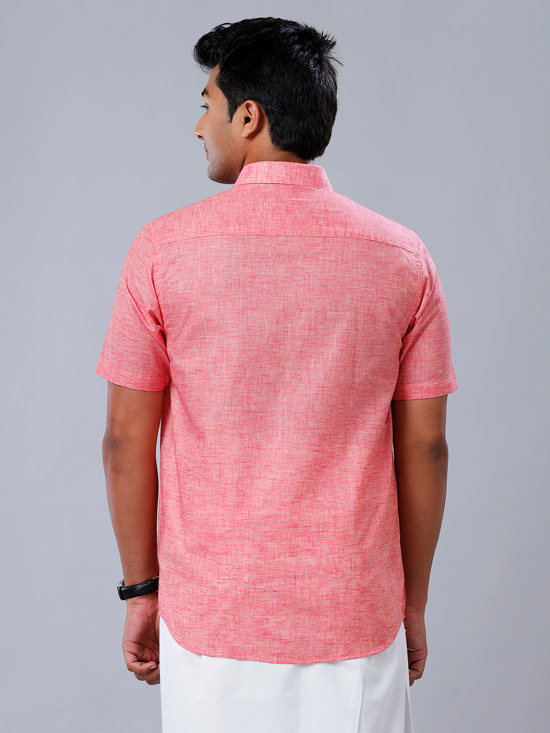Mens Formal Shirt Half Sleeves Pink T39 TO1-Back view