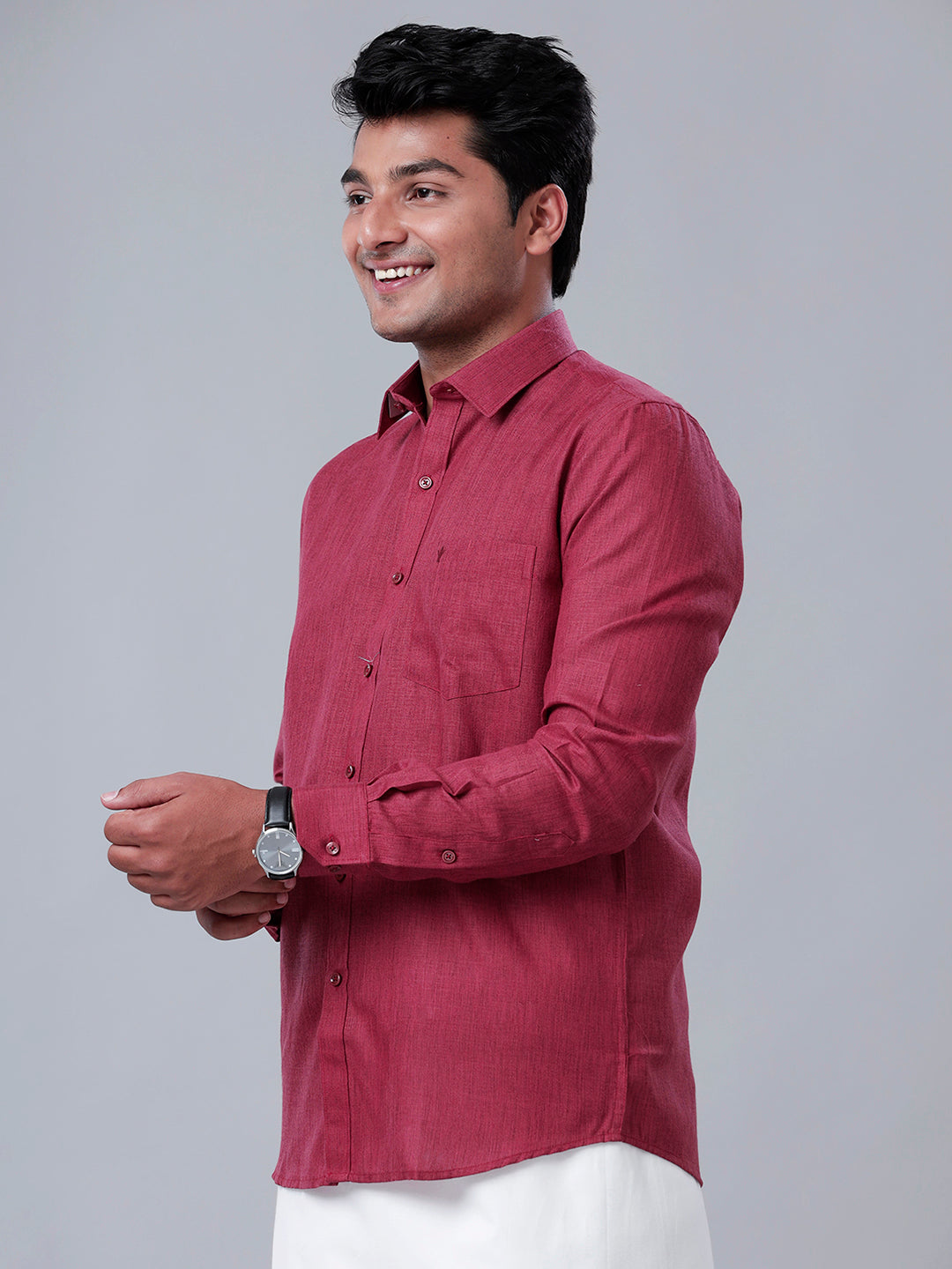 Men Cotton Blend Shirt Maroon T26 TB10