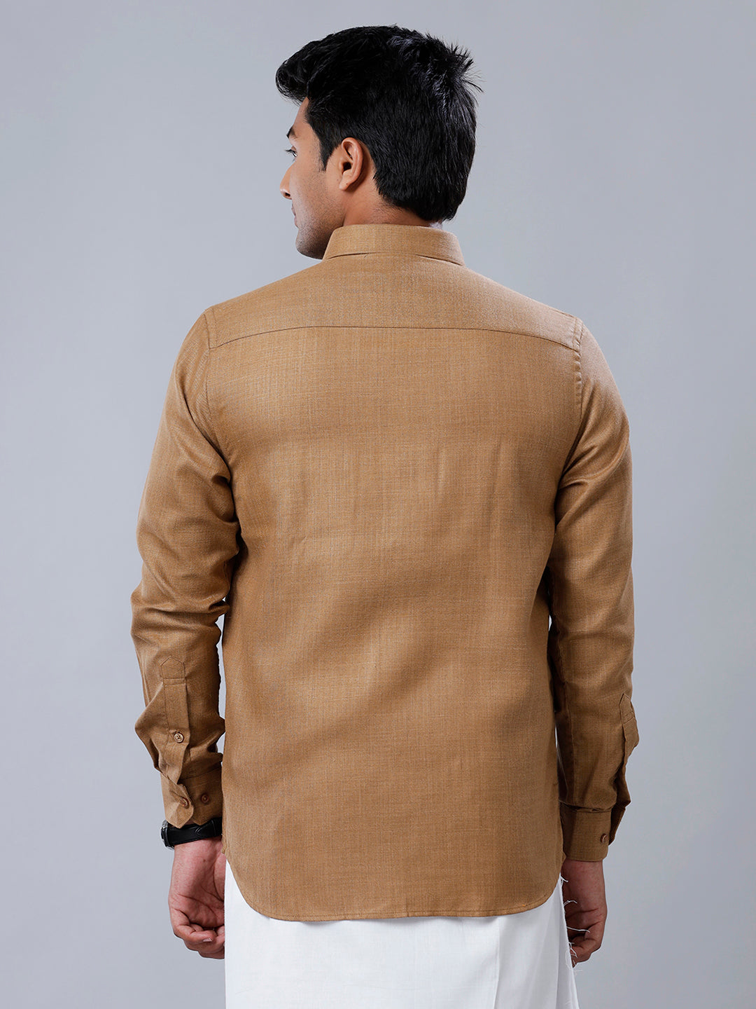 Mens Formal Shirt Full Sleeves Dark Brown T41 TQ6-Back view