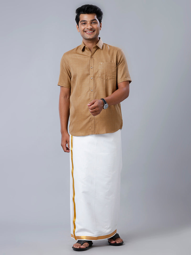 Mens Formal Shirt Half Sleeves Dark Brown T41 TQ6