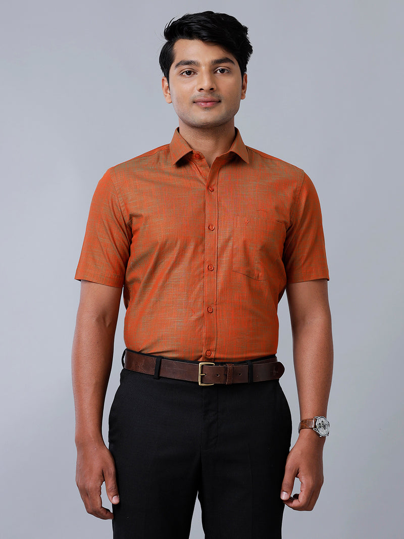 Mens Formal Shirt Half Sleeves Reddish Brown CL2 GT30